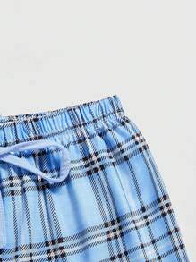 ROMWE Kawaii Bộ đồ ngủ cổ khoét caro kẻ caro, trường học - Màu xanh nhạt - Xem 4