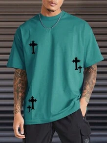 Manfinity EMRG Men's Loose Fit Cross Printed T-Shirt - Blue - View 1