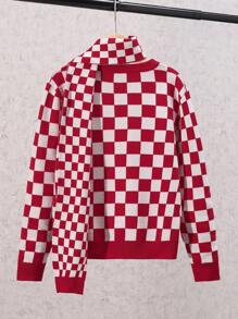 SHEIN 男大童棋盤格圖案高領套頭毛衣 - 彩色 - 查看 2