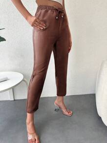 Drawstring Waist Slant Pocket Pants