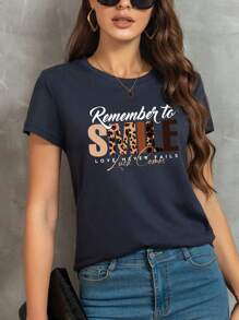 SHEIN LUNE Slogan Graphic Tee - Navy Blue - View 4