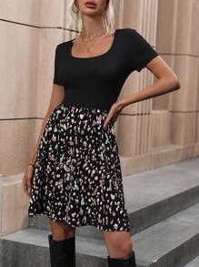 SHEIN Unity 圖案印花大圓領洋裝 - 黑色 - 查看 5