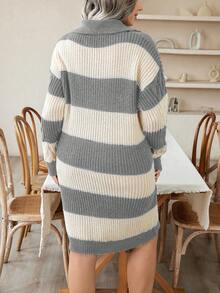 SHEIN LUNE Hơn Hai âm Xoắn Dan Thả vai Đầm Áo len - Xám - Xem 2