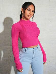 SHEIN SXY Cổ giả Xoắn Dan Áo len - Màu Hồng Tươi - Xem 4