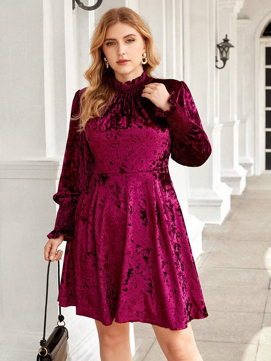 Flirla Hơn Cổ giả Tay áo lồng đèn Nhung Đầm - Màu tím - Xem 1