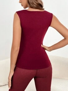 Contrast Lace Thermal Underwear Vest - Burgundy - View 2