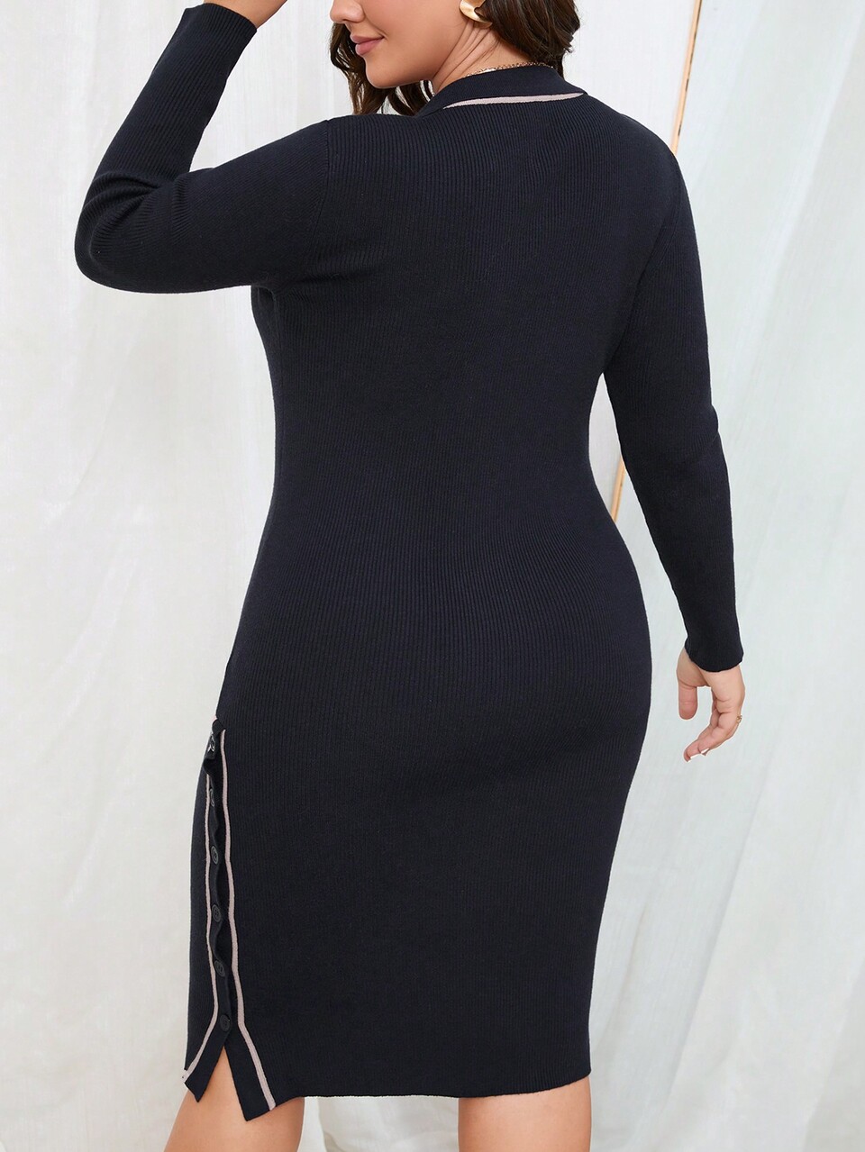Plus Size Contrast Color Edges Bodycon Sweater Dress