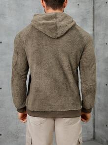 Manfinity Homme 男式鬆身法蘭絨連帽衫,插肩袖設計,束口帶 - 綠色 - 查看 2