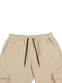 Manfinity Homme Men Flap Pocket Drawstring Waist Sweatpants Plain Street Wear Cargo Sweatpants, For Husband, Boyfriend Gifts - Beige - View 6