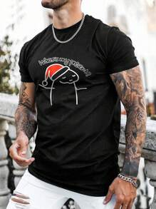 Manfinity Men Christmas Letter Graphic Tee - Black - View 1