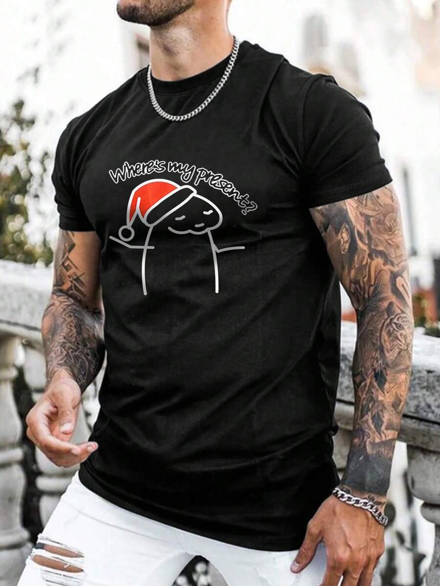 Manfinity Men Christmas Letter Graphic Tee - Black - View 1