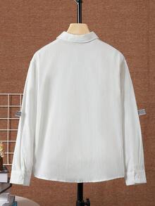 SHEIN 男童學院風領落肩梭織寬鬆襯衫 - 白色 - 查看 2