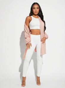 SHEIN SXY Abrigo con capucha de hombros caídos con parte delantera abierta - Rosa Pálido - Ver 3