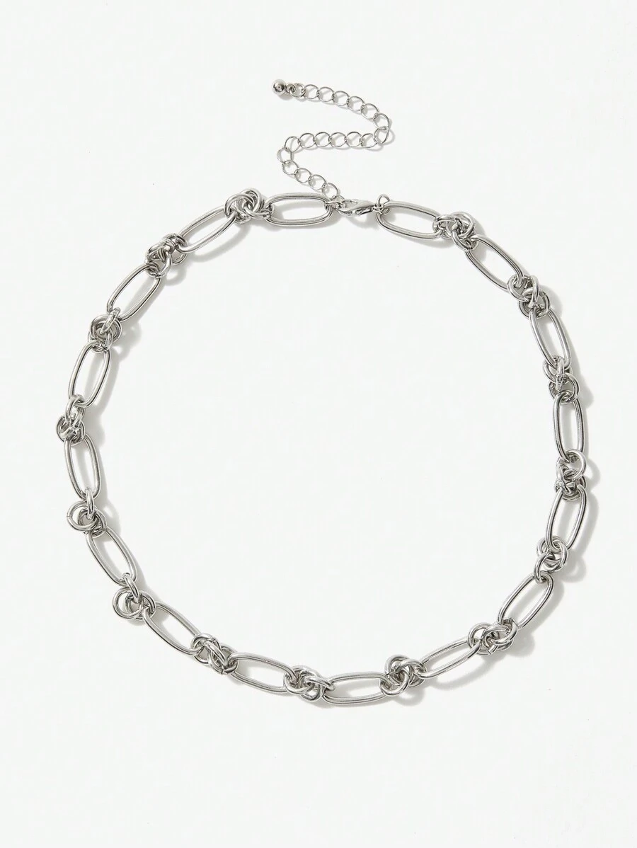 SHEIN ICON 時尚極簡風格鏈條樣式項鍊適合女士日常裝飾 - 銀色 - 查看 1