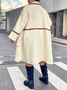 Flirla Plus Contrast Binding Dual Pocket Coat - Apricot - View 5