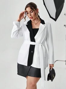 SHEIN Privé Hơn Hai âm Thắt lưng Áo vest - Đen và trắng - Xem 3