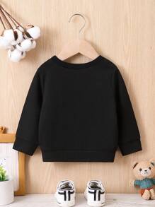 Baby Boy Letter & Spider Web Print Sweatshirt - Black - View 2