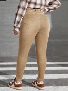 SHEIN SXY 大碼素色緊身牛仔褲 - 卡其色 - 查看 2