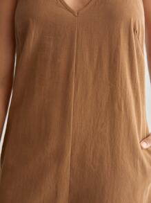 Ocili Leisure Solid Wide Leg Cami Jumpsuit - Khaki - View 4