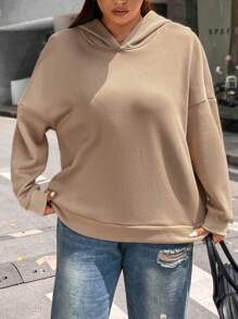 Flirla Áo nỉ dáng rộng xẻ lưng, vai rớt - Màu Khaki - Xem 6