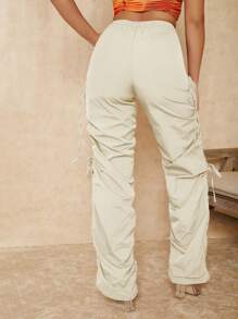 RueChic SHEIN Cut Out Drawstring Side Pants - White - View 2