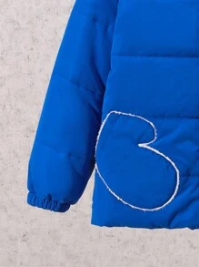SHEIN Tween Boy 前拉链连帽保暖衬垫外套 - 藍色 - 查看 4