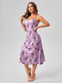 SHEIN Unity 熱帶圖案吊帶洋裝 - 彩色 - 查看 4