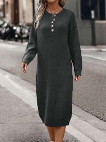 SHEIN LUNE 落肩袖毛衣洋裝 - 深灰色 - 查看 5