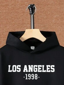 SHEIN Boys' Letter Print Hoodie And Pants Set - Black - View 3