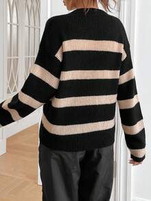 Muchica Mẫu sọc Thả vai Áo len Mở - Nhiều màu - Xem 2