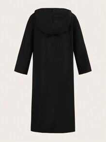 ROMWE PUNK Plus Open Front Hooded Coat - Black - View 2