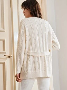 Anewsta 麻花編織腰帶開襟衫 - 杏色 - 查看 2