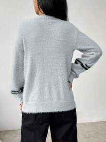 SHEIN Unity Sọc trang trí Thả vai Áo len Duster - Xám - Xem 2