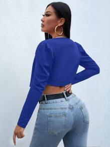 SHEIN PETITE Màu thuần Ống tay áo Quần skinny Áo khoác - Màu xanh lam - Xem 2
