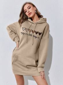 SHEIN EZwear 衛衣連身裙 - 卡其色 - 查看 1