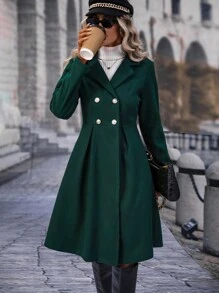 SHEIN Frenchy 西裝領雙排釦花呢外套 - 墨綠色 - 查看 6