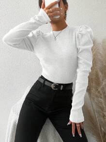 EURMUSE Gigot Sleeve Mock Neck Tee