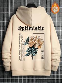 Manfinity EMRG 1 Miếng Nam Đồ họa hoa & khẩu hiệu Túi kangaroo Dây rút Áo hoodie ấm áp - Màu be - Xem 4