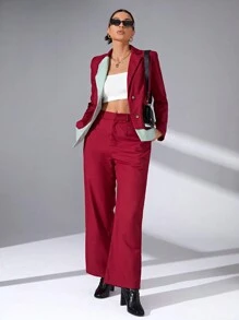 SHEIN Essnce Khối màu Cổ áo Áo vest & Quần ống rộng - Nhiều màu - Xem 3