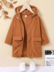 SHEIN 男小童翻蓋口袋連帽搖粒絨外套