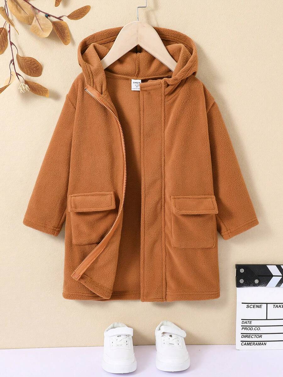 SHEIN 男小童翻蓋口袋連帽搖粒絨外套