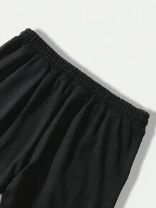 ROMWE MEN Prep 男士字母印花束口褲 - 黑色 - 查看 7