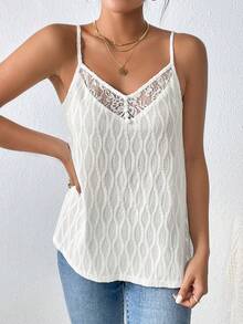 SHEIN Frenchy Contrast Lace Cami Top - Beige - View 5