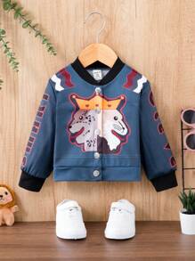 Baby Girl Cartoon & Letter Graphic Bomber Jacket - Multicolor - View 1