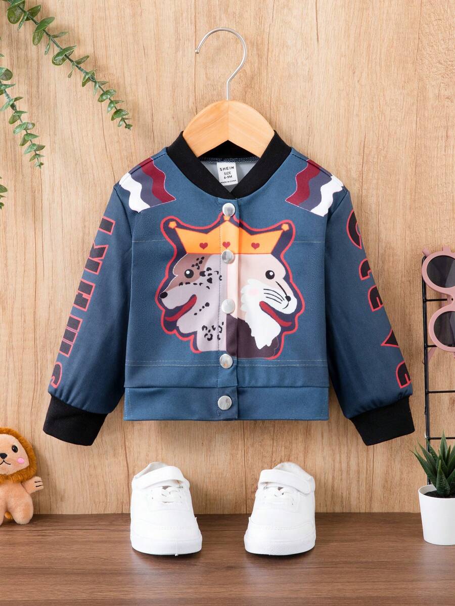Baby Girl Cartoon & Letter Graphic Bomber Jacket - Multicolor - View 1