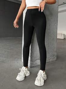 EURMUSE Solid High Waist Leggings - Black - View 3