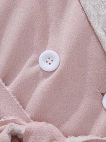 SHEIN Tween Girl Fuzzy Trim Double Breasted Belted Coat