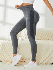 寬腰帶運動打底褲 - 灰色 - 查看 6