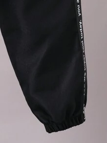 SHEIN Tween Boy Letter Tape Contrast Pocket Hoodie And Pants Casual Loose Suit Chic Outfits For Autumn/Winter