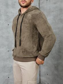 Manfinity Homme 男式鬆身法蘭絨連帽衫,插肩袖設計,束口帶 - 綠色 - 查看 5